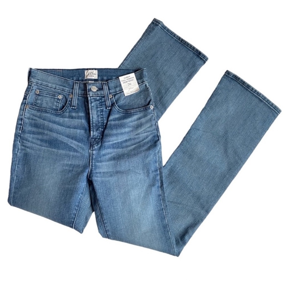 J. Crew Curvy Full Length Demi Boot NWT Jeans 26 High Waist blue medium wash